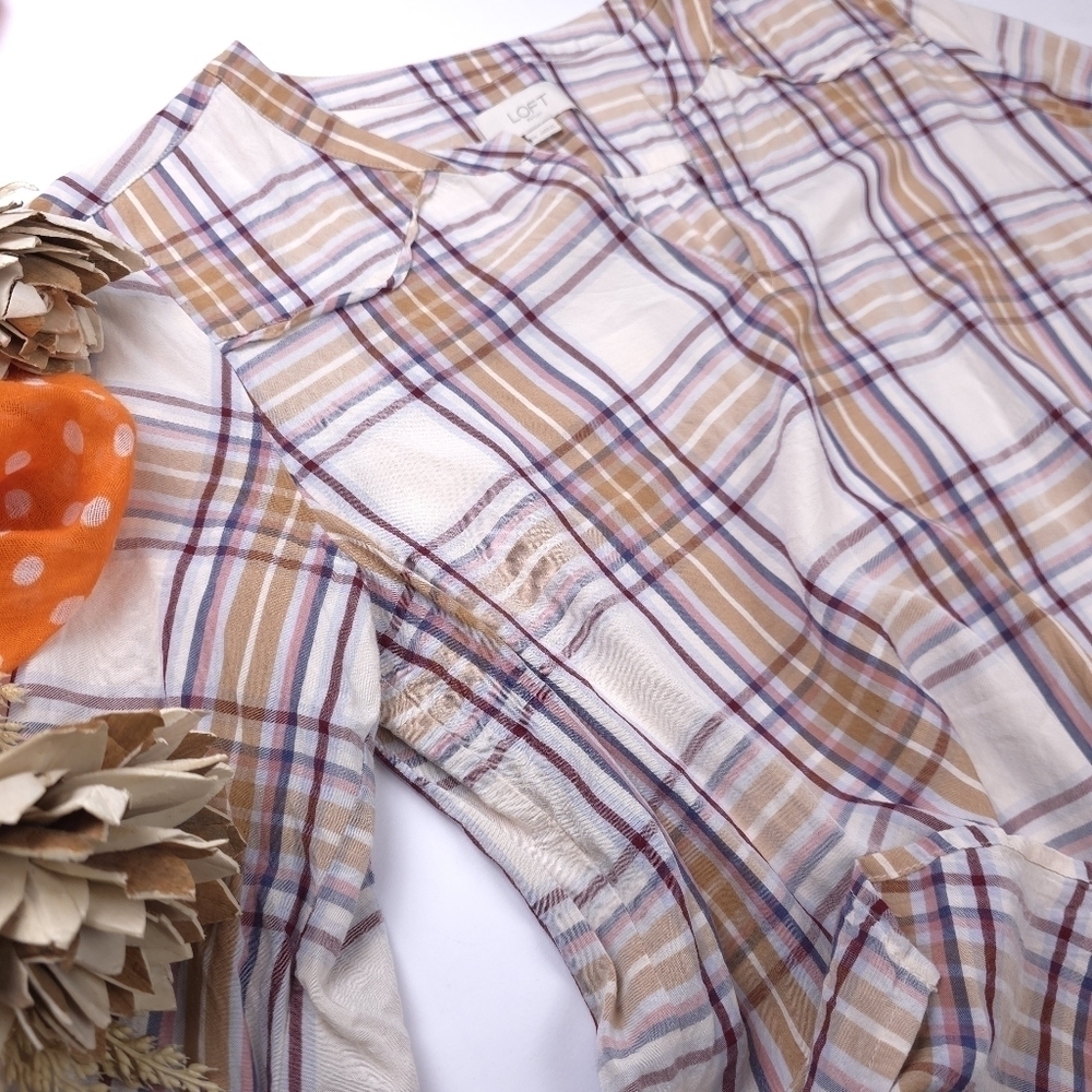 Loft Plaid Women's Top Sz M - Picture 4 of 9